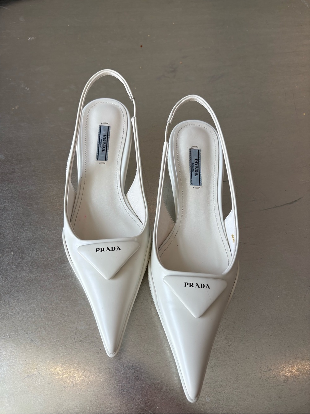 Prada White Brushed Leather Slingback Pumps Size US 8 EUR 39